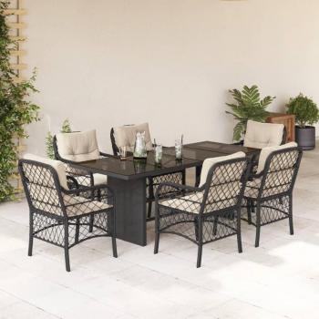 Set de comedor de jardín 7 piezas con cojines de ratán sintético negro vidaXL