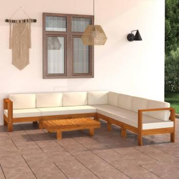 8-Piece Garden Lounge Set with Cream Cushions Acacia Wood