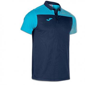 Joma Men's Short Sleeve Polo Shirt Hobby II in Fluorescent Turquoise Navy