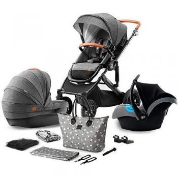 Kinderkraft Carrito Bebé 3 en 1 PRIME 2020, Silla de Paseo, Silla Coche, Gris