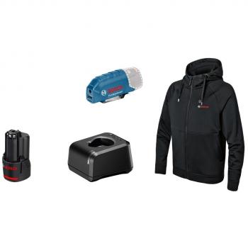 Bosch Professional GHH 12+18V XA - Sudadera calefactable a batería (con capucha, negra, talla XXXL, batería 12V x 2.0 Ah)