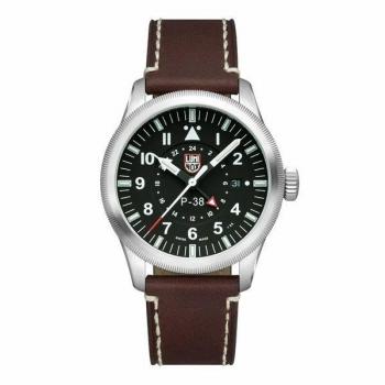 Luminox Air Pilot P-38 Lightning GMT Correa de cuero Esfera negra Reloj de cuarzo suizo XA.9521 100M para hombre