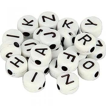 Set de 300 Perlas Alfabeto Redondas de 7 mm en Blanco y Negro, Plástico