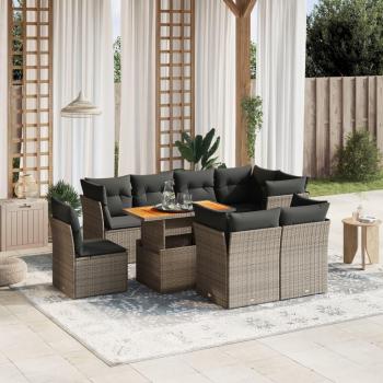 9-Piece Grey Poly Rattan Garden Sofa Set with Cushions