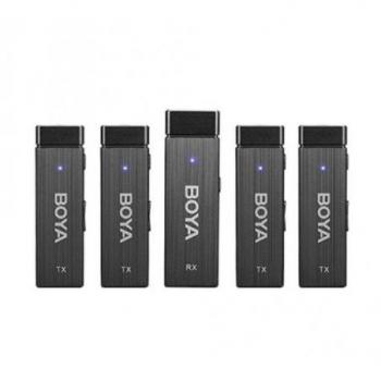 Boya Wireless Microphone BY-W4 - Pack de 4 micrófonos inalámbricos, micrófono de solapa Lavalier inalámbrico de 4 canales compatible con iPhone, Android y cámaras DSLR