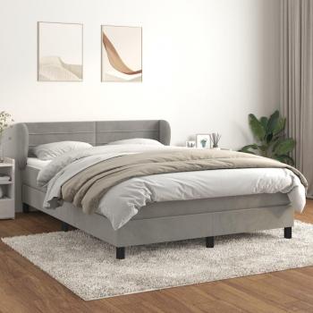 Cama box spring blanda con colchón de terciopelo gris claro 140x190 cm