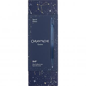 Caran d'Ache 849 Cosmic Blue Personalized Engravable Ballpoint Pen - Retractable Aluminium, Medium Line Width