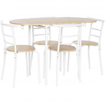Conjunto de Mesa con 4 Sillas DKD Home Decor Blanco Natural Metal Madera MDF 121 x 55 x 78 cm - Bixoto.com