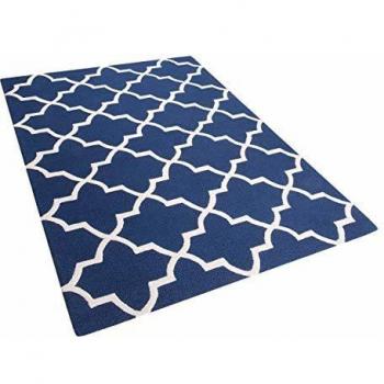 Alfombra de lana azul 160 x 230 cm Patrón cuadrifolio trébol marroquí hecha a mano Silvan