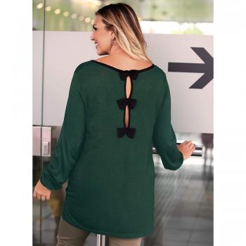 Camiseta Escote v en Delantero y Abertura en la Espalda con Vivos y la - 018876,Verde Botella,4XL
