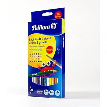 Pelikan 30330304TR - Estuche cartón, 24 lápices triangulares, 17.5 cm, multicolor