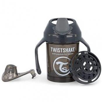 Twistshake Mini Cup Vaso de Aprendizaje para Beber con Antiderrame Boquilla de Blanda 230 ml, Taza de Entrenamiento para Sorber para Bebé y Mezclador de Frutas, Sin BPA, 4+ Meses, Negro