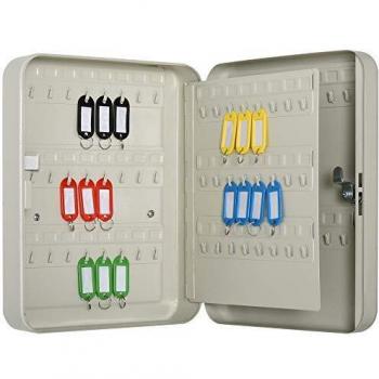 HOMCOM Armario de Llaves Caja de Seguridad para Llaves Bloqueable con 93 Ganchos y Etiquetas 2 Cerraduras Accesorios de Montaje Incluidos 30x24x7,5 cm Beige