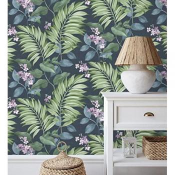 Papel Pintado Vinílico Lavable Nayarit Flowers 681323 - Hojas Tropicales y Flores Románticas - Rollo de 10 m x 0,53 m