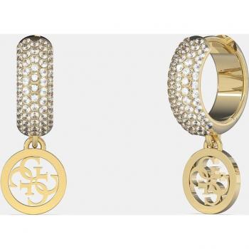 Pendientes de aro Guess Crazy Earrings con detalles en acero y cristales - Dorado