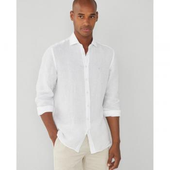 Camisa de lino blanco Hackett para hombre con ajuste slim fit y teñida en prenda