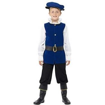 Disfraz de Príncipe Tudor para Niño - Talla 4-6 Años, Incluye Top, Pantalones con Cubrebotas, Cinturón y Gorra en Azul Eléctrico