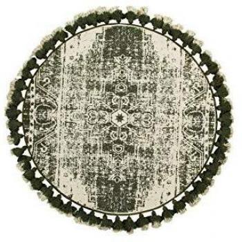 Alfombra redonda de algodón crema y verde para salón vintage ø 120 cm Kahta