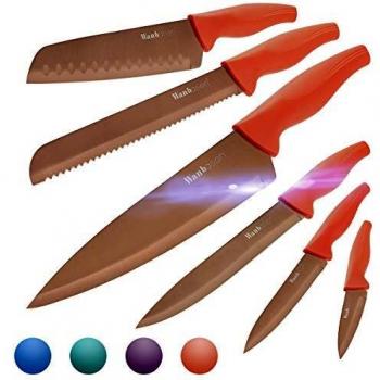 Wanbasion Naranja Juego de Cuchillos de Cocina, Cuchillos Cocina profesional chef, set de Cuchillos de Cocina Acero inoxidable