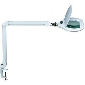 Lámpara LED con lupa MAULcrystal, dimmable, 1.75x de aumento, luz blanca 6500K, con pinza y vida útil de 20,000 horas