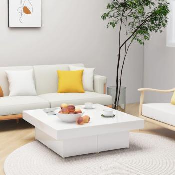 Mesa de centro madera contrachapada blanca brillante 90x90x28 cm