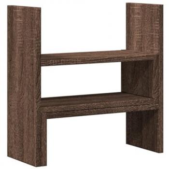 Organizador de Escritorio Ajustable Marrón Roble 40x17x41 cm con Estante y Soporte para Monitor