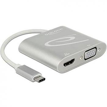 DeLock - Divisor USB-C (1 x HDMI + 1 x VGA, Color Plateado