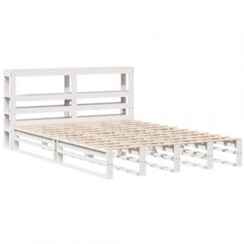 Cama de madera de pino macizo blanca de 120x200 cm con cabecera
