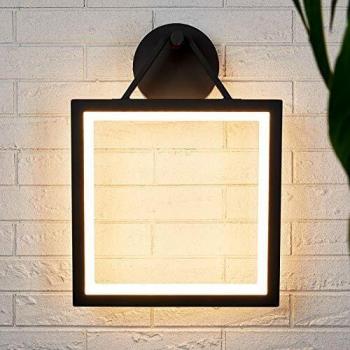 Aplique LED para exterior Lucande Mirco, moderno, en forma de marco, color negro, hecho de aluminio, 1 llama