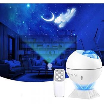 LED Proyector de Luz Estrellas Galaxia,Lámpara Proyector Estrellas,360°de Luz Nocturna Giratorio,luz de luna de 10 colores y Control Remoto,para Dormitorio Sala de Juego,Fiesta,Niños Decoración Regalo