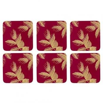 Juego de 6 Posavasos Sara Miller for Portmeirion, diseño de Hojas grabadas, cerámica, Rosa, 30 x 40 x 3 cm