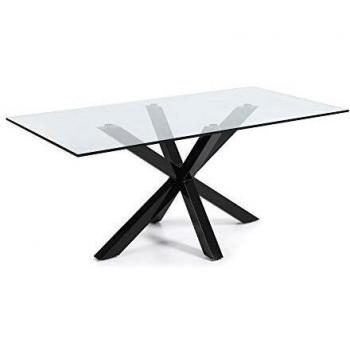 Kave Home - Mesa de Comedor Argo Rectangular 200 x 100 cm de Cristal y Patas de Acero en Negro