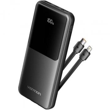 Powerbank 10000mAh Vention FHOB0/22.5W/Negra/Incluye Cable USB Tipo-C y Lightning