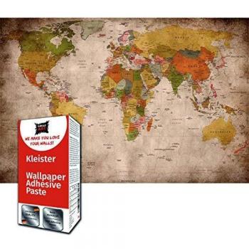GREAT ART Foto Mural Mapa del Mundo Vintage Decoración Hogar Atlas 210 x 140 cm - Papel Pintado 5 Piezas incluye Pasta para pegar