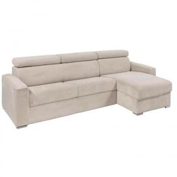 Sofá cama esquinero reversible de pana beige con colchón de láminas anchas de 160 cm y colchón de 22 cm - VIZIR