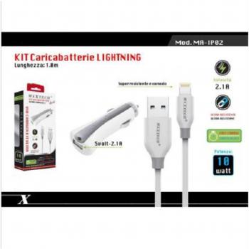 Set Cargador de Coche y Cable de Datos Lightning 1mt Maxtech