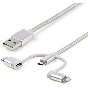 StarTech.com Cable Trenzado de 1m USB a Lightning USB-C y Micro USB - Cable Cargador para Teléfono Móvil iPhone iPad Tablet