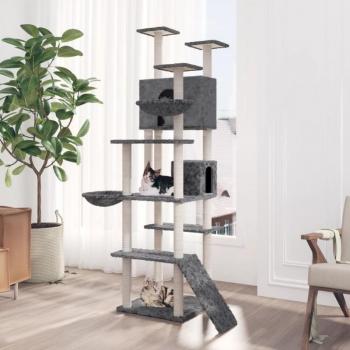 Rascador para Gatos Árbol de 191 cm con Postes de Sisal en Gris Oscuro