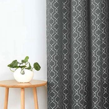 Deconovo Cortinas de Salón Térmicas Aislantes Dormitorio Decorativas Moderna de Marroquí con Ojales 2 Piezas 132 x 138 cm Gris Oscuro
