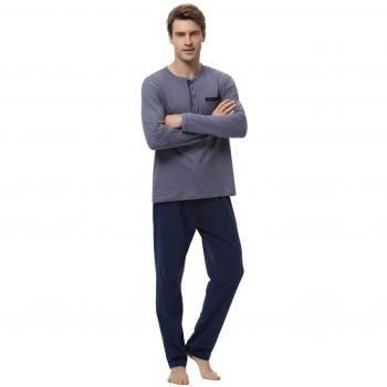 Abollria Pijamas Hombre Algodón 2 Piezas Mangas Larga Pantalon Largo Invierno Cómodo y Agradable