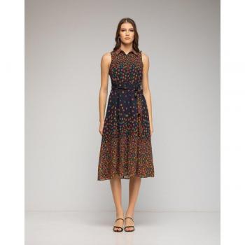 Niza - Vestido midi sin mangas con diseño floral y cinturón contrastante