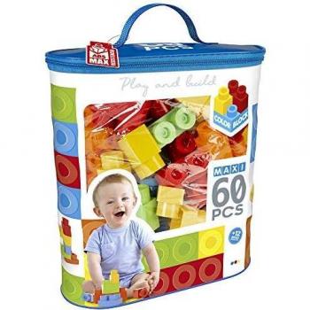 ColorBaby - Bloques construccion niños 60 piezas, Bloques construccion bebe, Juguetes bebes 1 año, Juegos construccion, Bloques gigantes, Bloques juguete, Bolsa piezas de construccion