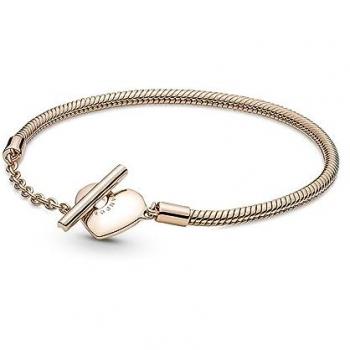 Pandora Moments Rose Gold Snake Chain Bracelet with T-Bar and Heart Clasp - 20cm