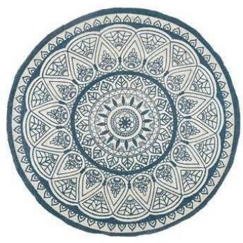 Alfombra Redonda de Cáñamo Azul Ø 120 cm Tejida a Mano Estilo Boho Oriental Anadere