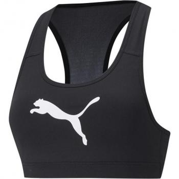 Sujetador deportivo Puma 4Keeps para mujer, color negro con diseño gráfico de impacto medio