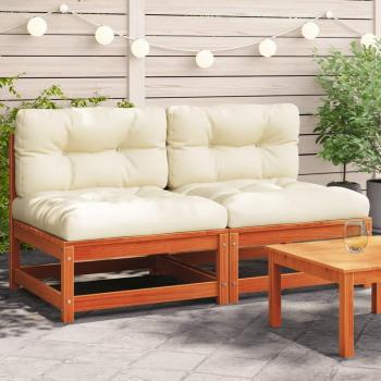Armless Garden Sofa Set with Cushions - 2 pcs Wax Brown Solid Pine