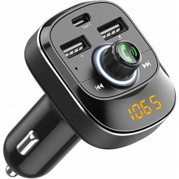 Cocoda Transmisor FM Bluetooth Coche Manos Libres, Inalámbrico Reproductor MP3 Mechero Coche con Dual USB & Tipo C Puerto Carga, Adaptador Receptor Cargador Coche Acepta Memoria USB & Tarjetas TF