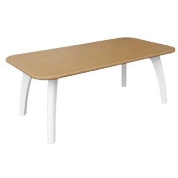 Mesa de Centro Rectangular Olympie MDF y Chapa de Roble, Curvas, Blanco y Natural, 106.5x56x41 cm