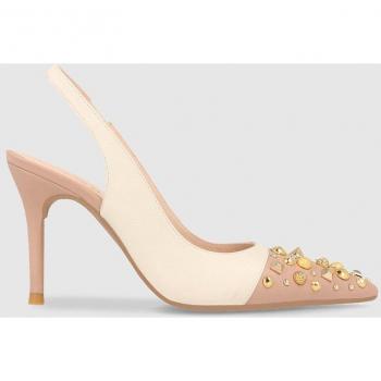 Zapatos de salón destalonados de mujer en piel combinada color rosa y blanco