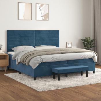Cama Box Spring con Colchón de Terciopelo Azul Oscuro 200x200 cm